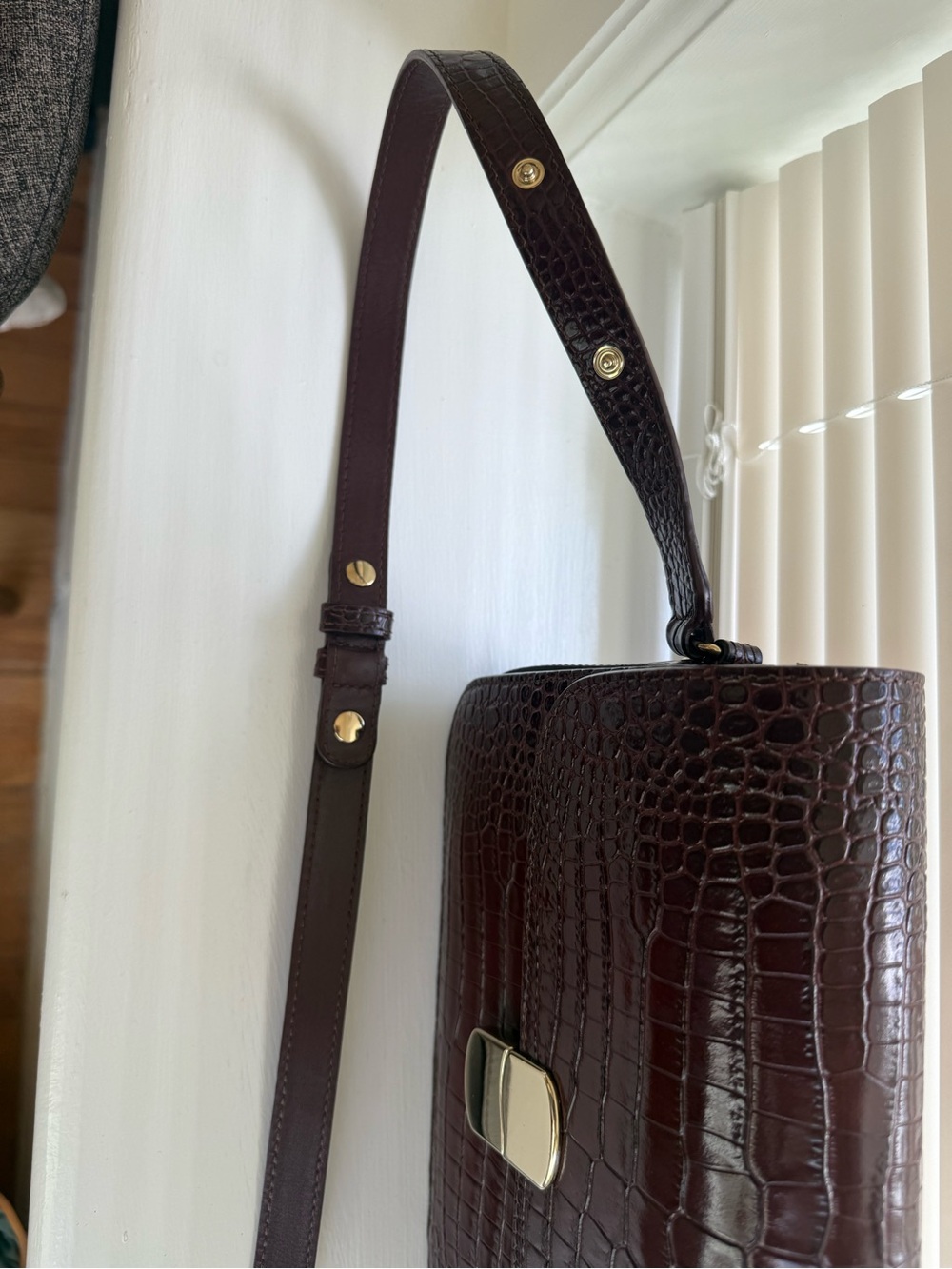 Sezane Milo Classic Bag in Chocolate Crocodile Print - Picture 8 of 16